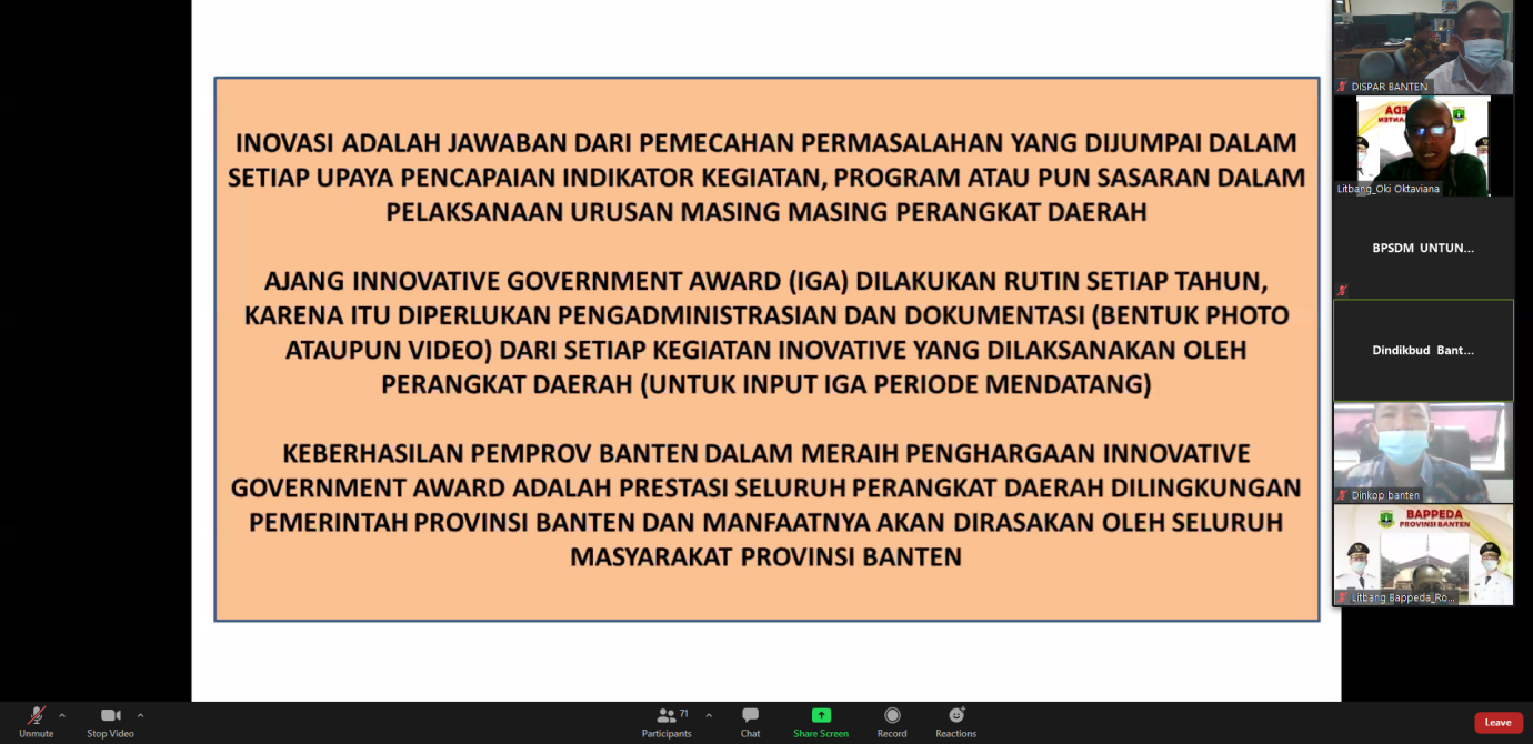 Evaluasi Progres Penginputan Data Inovasi Daerah di lingkungan OPD Pemerintah Provinsi Banten