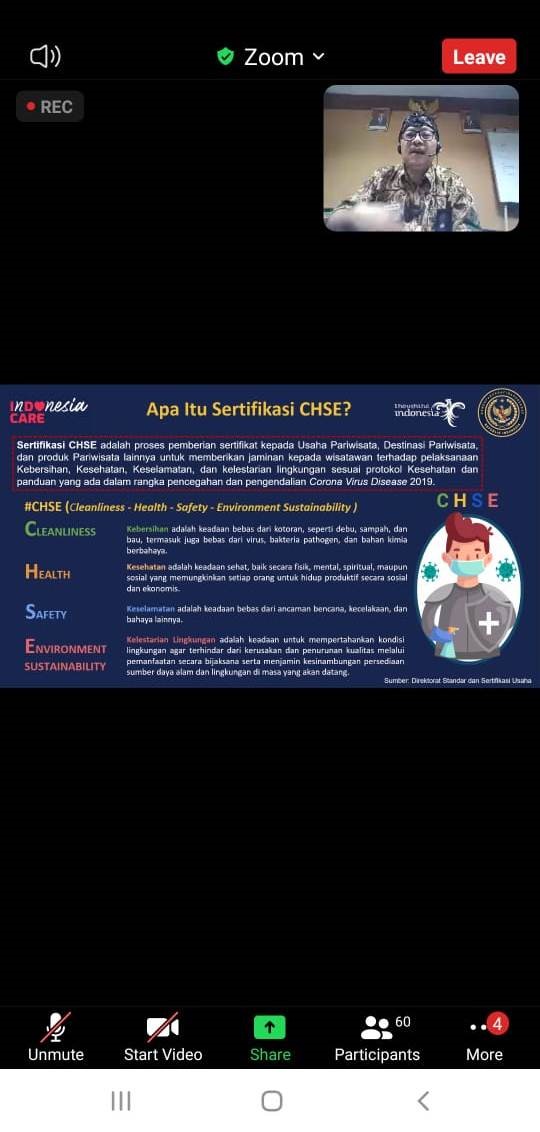 Sosisalisasi Sertifikasi CHSE oleh Dinas Pariwisata Provinsi Banten