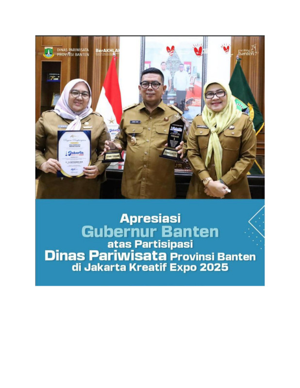 Apresiasi Gubernur Banten atas Partisipasinya Dinas Pariwisata Provinsi Banten di Jakarta Kreatif Expo 2025