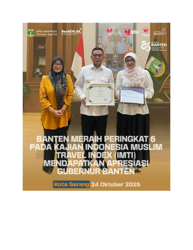 Gubernur Banten apresiasi prestasi Banten yang raih peringkat ke-6 pada Indonesia Muslim Travel Index (IMTI) 2025.