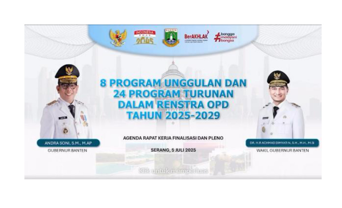 8 Program Unggulan dan 24 Program Turunan Dalam Rencana Strategis (Renstra) Organisasi Perangkat Daerah (OPD) Pemerintah Provinsi  Banten Tahun 2025 - 2029